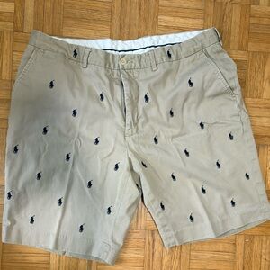 Vintage Polo by Ralph Lauren Men's Khaki Shorts with Navy Embroidery